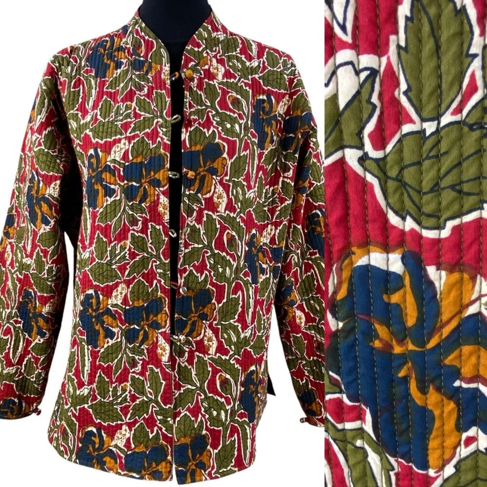 Vintage 90’s Sam Hilu Quilted Reversible Floral Block Print Jacket Size XL